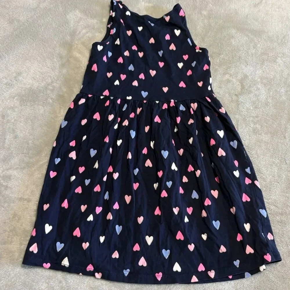 Girls Navy Blue Heart Print Sleeveless tank top ruffle playwear casual party